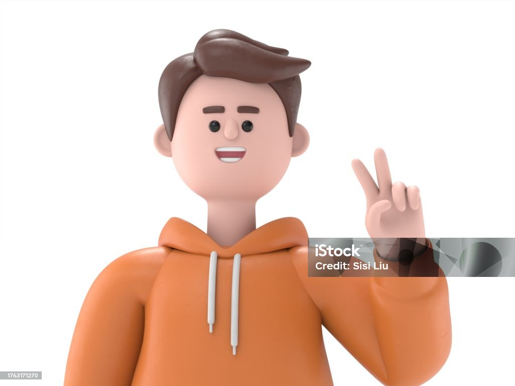 Uma foto de avatar de uma menino que fazendo sinal de vitória com os dedos